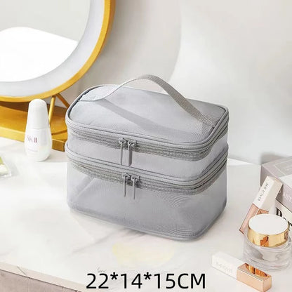 Travel Mesh Wash Storage Bag Makeup Organizer Cosmetics Make Up Skincare Box Plastic Container Handbag For Women Men Bathroom