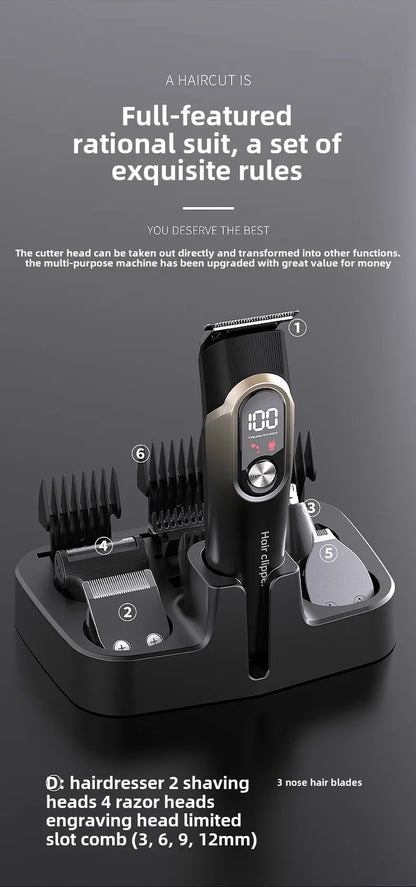 LCD Display Hair Trimmers Set Hair Clippers for Men Professional 5 in 1 Body Grooming Hair Clipper Rechargeable Haircut Machine