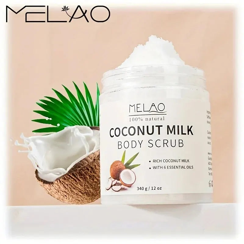 MELAO COCONUT BODY SCRUB Dead Sea Salt Infused Essential Oils & Nutrients