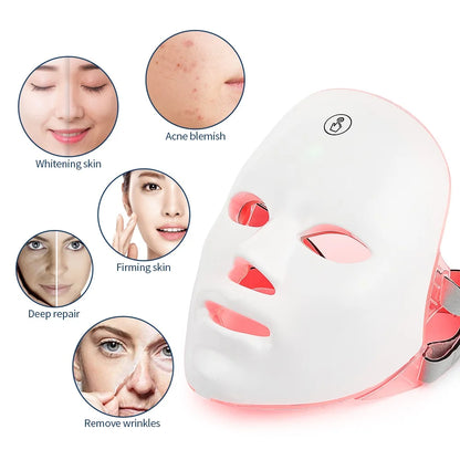 Rechargeable Facial LED Mask 7 Colors LED Photon Therapy Skin Rejuvenation Anti Acne Wrinkle Removal Beauty Mask Skin Brightenin