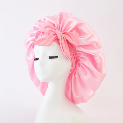 Women Satin Bonnet Solid Sleeping Hat Stretchy Tie Band Elastic Night Shower Cap Adjustable Hair Head Cover Bonnet for Women