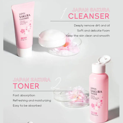 6Pcs/set Facial Skin Care Set Cleanser Sakura Essence Cream Moisturizing Whitening & Anti-Aging Toner Eye Cream Face Serum