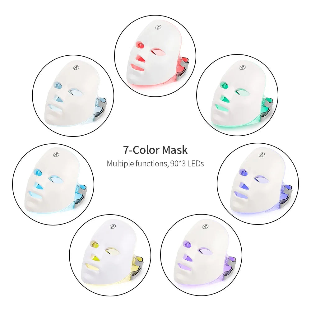 Rechargeable Facial LED Mask 7 Colors LED Photon Therapy Skin Rejuvenation Anti Acne Wrinkle Removal Beauty Mask Skin Brightenin