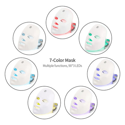 Rechargeable Facial LED Mask 7 Colors LED Photon Therapy Skin Rejuvenation Anti Acne Wrinkle Removal Beauty Mask Skin Brightenin