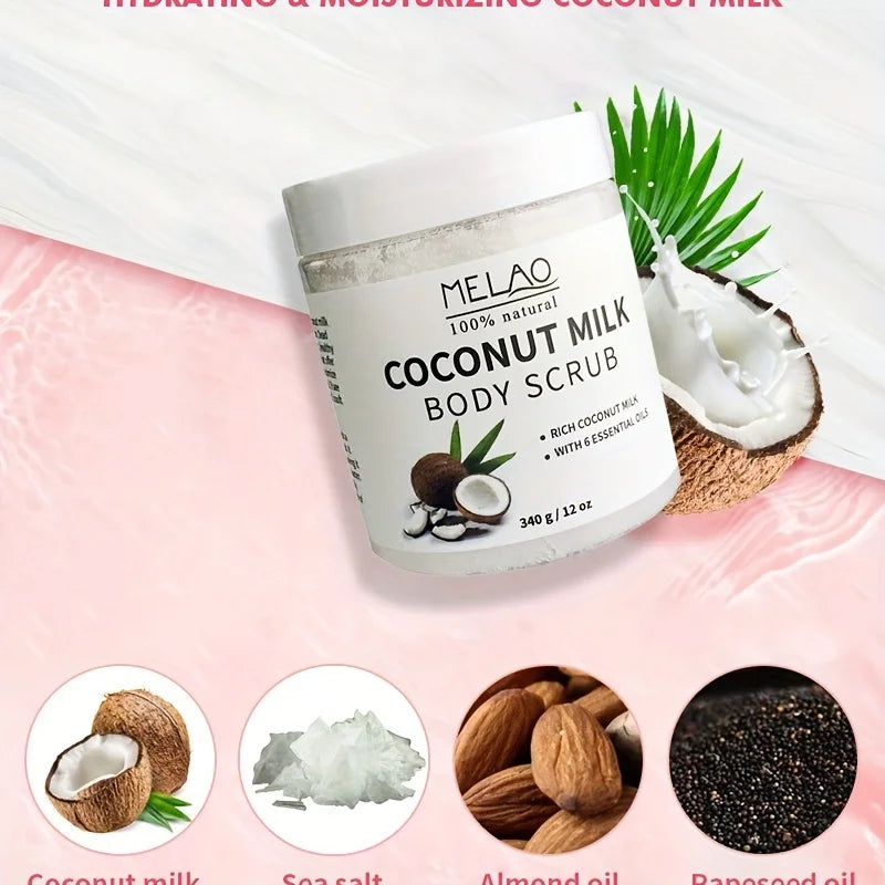 MELAO COCONUT BODY SCRUB Dead Sea Salt Infused Essential Oils & Nutrients