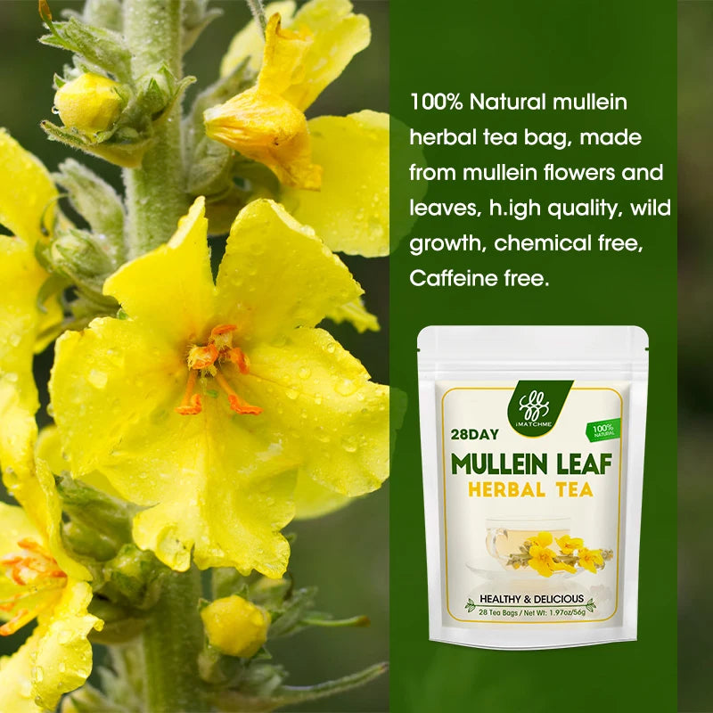 Mullein Leaf Tea, Mullein Tea Bags for Lung Cleanse, Respiratory Support and Mucous Membranes, Herbal Tea Caffeine Free, Non-GMO