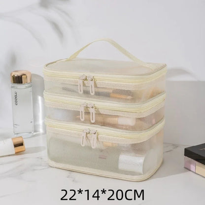 Travel Mesh Wash Storage Bag Makeup Organizer Cosmetics Make Up Skincare Box Plastic Container Handbag For Women Men Bathroom