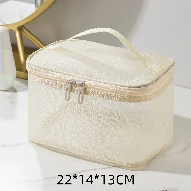 Travel Mesh Wash Storage Bag Makeup Organizer Cosmetics Make Up Skincare Box Plastic Container Handbag For Women Men Bathroom