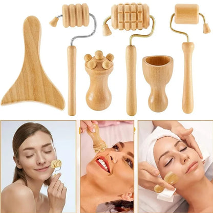 Roller Massager Wooden Therapy Body Massage Tool Foot Face Shoulder Neck Hand Push Roller Massager Body Soothing Massage Tool