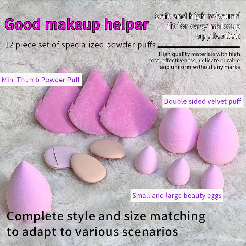 12pcs Makeup Sponge Blender Beauty Egg Soft Cosmetic Puff Foundation Sponges Powder Puff Women Make Up Accessories Beauty Tools