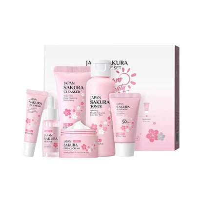 6Pcs/set Facial Skin Care Set Cleanser Sakura Essence Cream Moisturizing Whitening & Anti-Aging Toner Eye Cream Face Serum